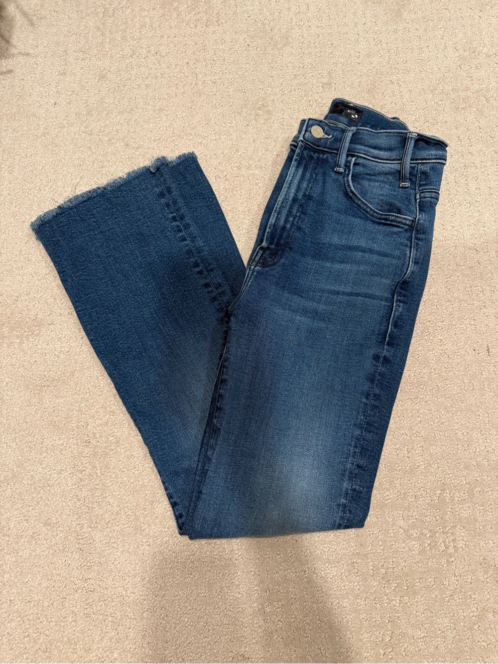 MOTHER High-Rise Dark Blue Raw-Hem Jeans
